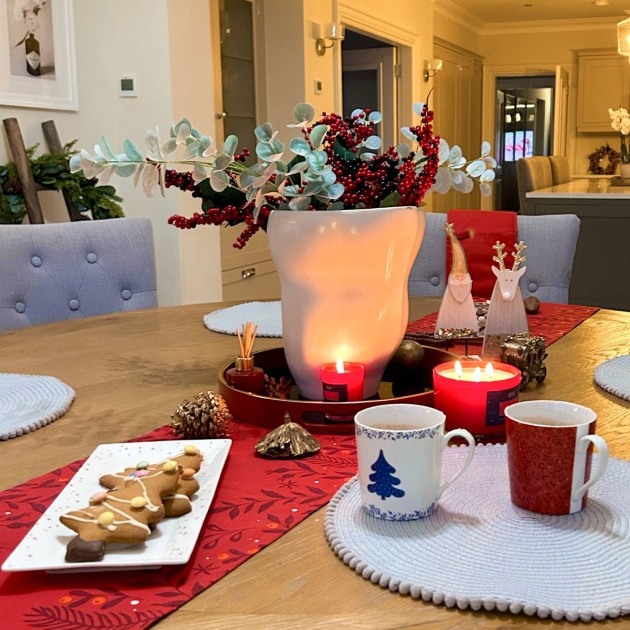 Christmas Festive Night Table Runner by Mindy Brownes Interiors  A stunning table runner finished in a berry red with floral detailing at the sides.  Ideal for any tablespace this festive season.