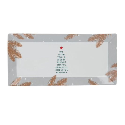 Christmas Festive Fir Platter - Single by Mindy Brownes Interiors  Introducing our Festive Fir collection. This charming collection is adorned with beautiful designs inspired by Christmas fir branches, red berries, and heartwarming holiday messages on green and white backgrounds.