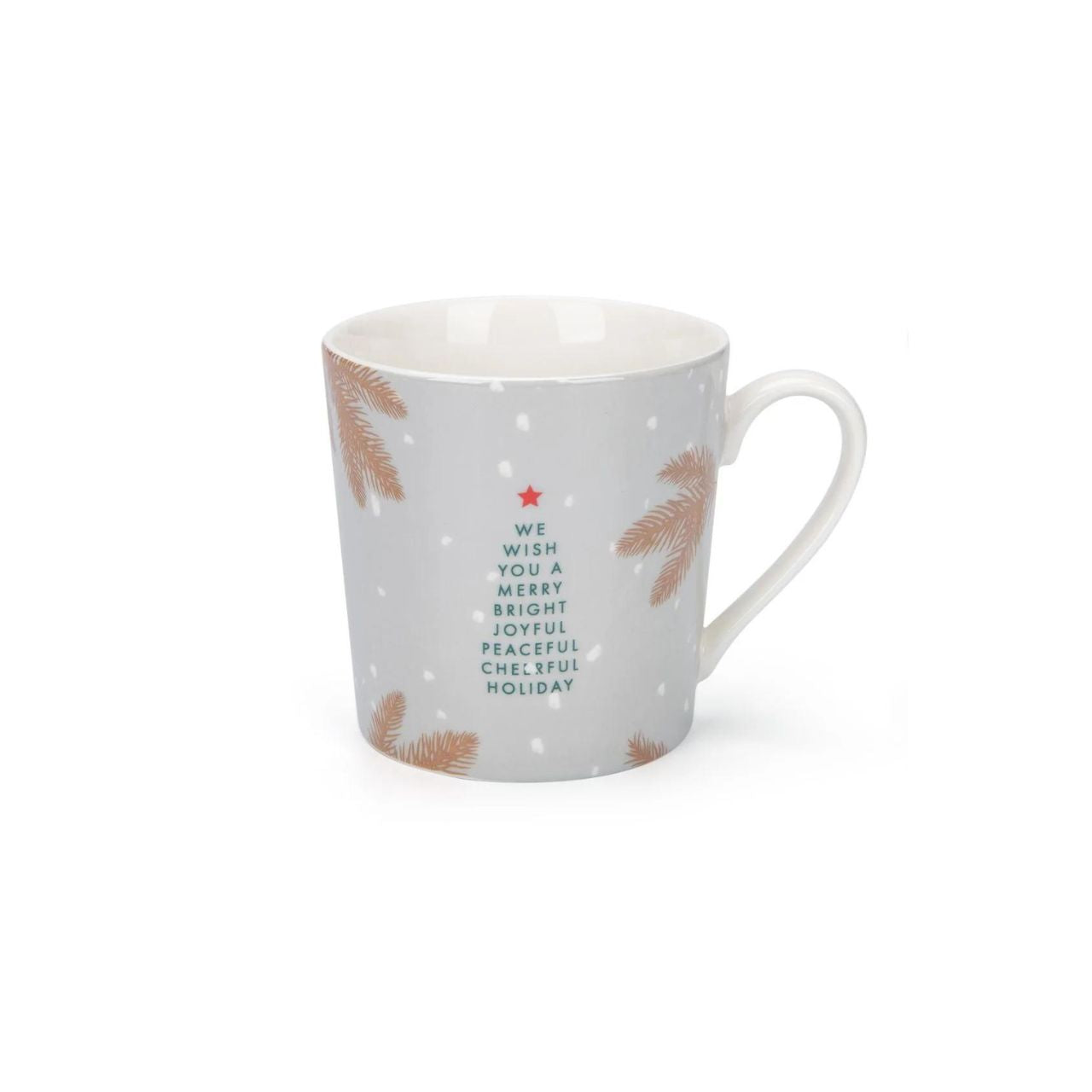 Christmas Festive Fir Set of 6 Mugs by Mindy Brownes Interiors  Introducing our Festive Fir collection. This charming collection is adorned with beautiful designs inspired by Christmas fir branches, red berries, and heart-warming holiday messages on green and white backgrounds.