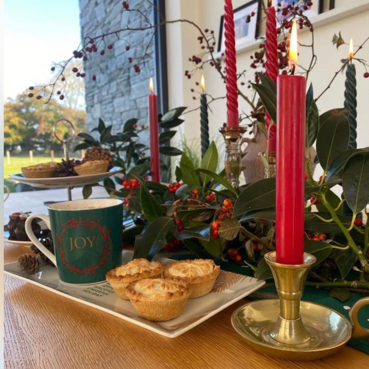Christmas Festive Fir Set of 6 Mugs by Mindy Brownes Interiors  Introducing our Festive Fir collection. This charming collection is adorned with beautiful designs inspired by Christmas fir branches, red berries, and heart-warming holiday messages on green and white backgrounds.