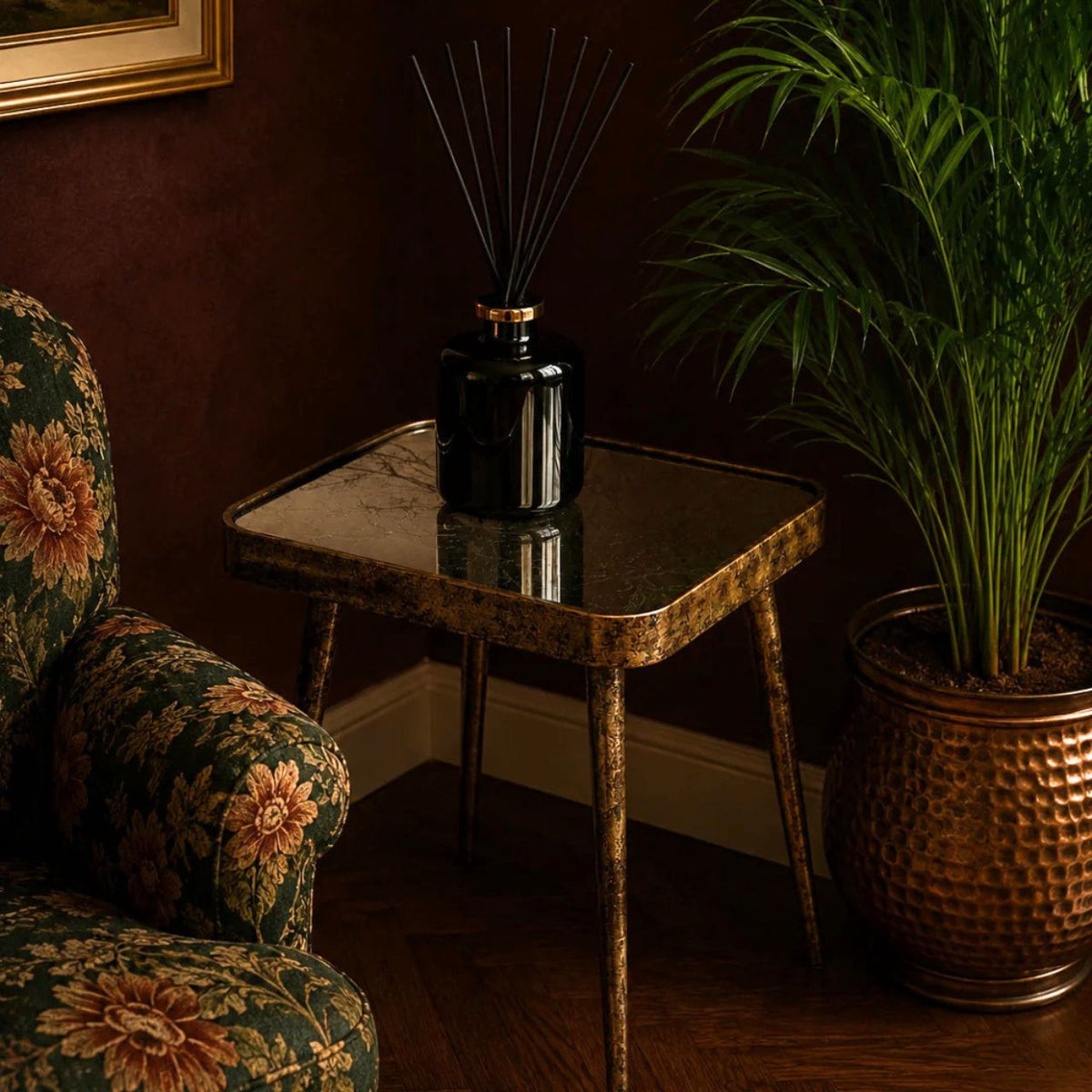 Introducing our Forest Scene Side Table – a perfect blend of urban style and natural beauty. Featuring a sleek industrial frame and a unique treetop print, this table adds a touch of wilderness to any space.