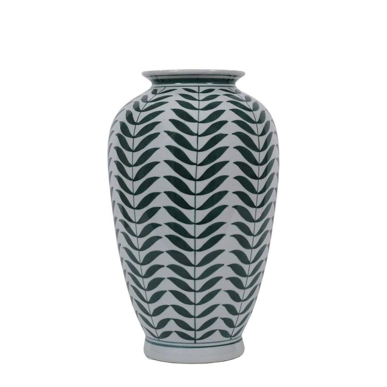 Leaf Vase by Mindy Brownes  This gorgeous ceramic decorative vase will add a delicate pop of colour to your home. The calming colour pallet with it's off white base and green leaf pattern will make this the perfect spring home accessory.