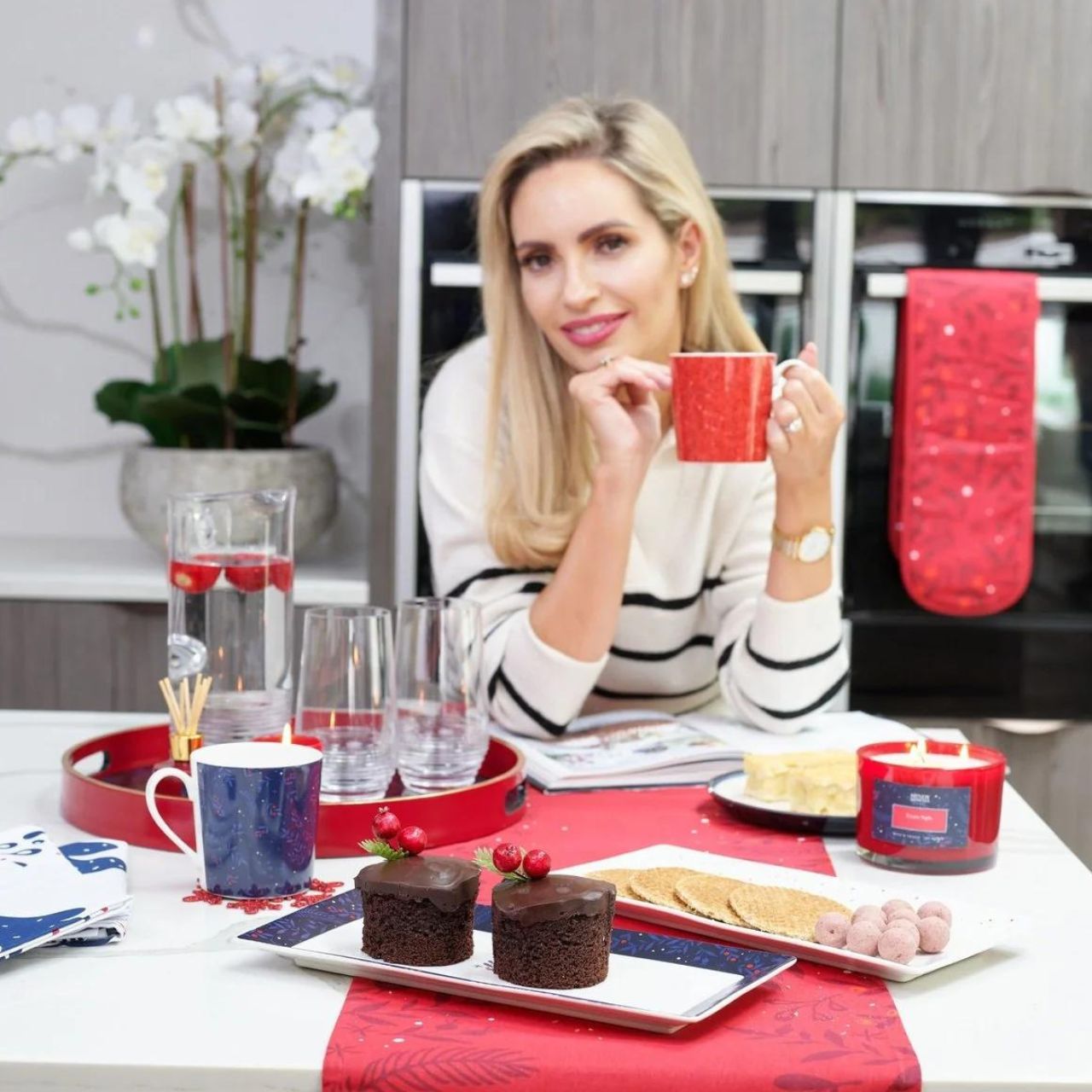 Midnight Blue Christmas Platter Set of 2 by Mindy Brownes  Introducing our set of two Christmas platters. Rectangular in design these plates have a simple yet festive pattern and curved rim for stylish serving of cakes, cookies, and more.