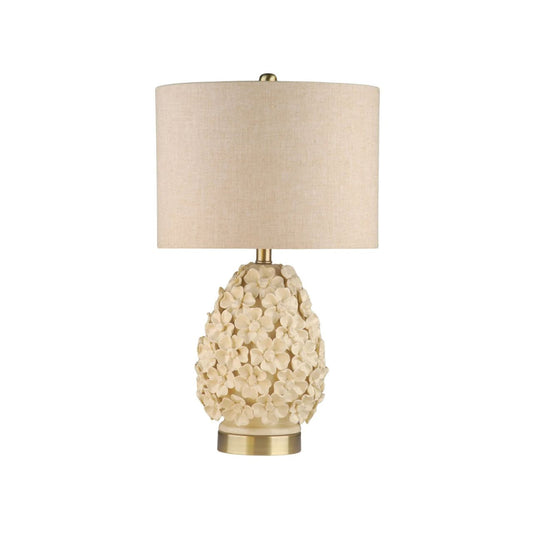 The Sara Lamp offers a soft and elegant take on floral inspired design. Its rounded ceramic base features delicate raised blossoms in a gentle neutral finish, creating texture and a subtle romantic feel. Paired with a linen shade, it casts a warm, inviting glow that highlights the intricate detailing.