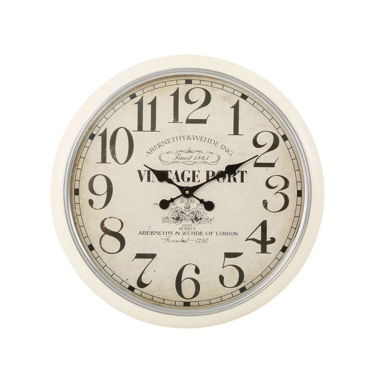 Classic in design and feel, a shabby chic feel to this pretty kitchen clock. Cream in colour on edging.