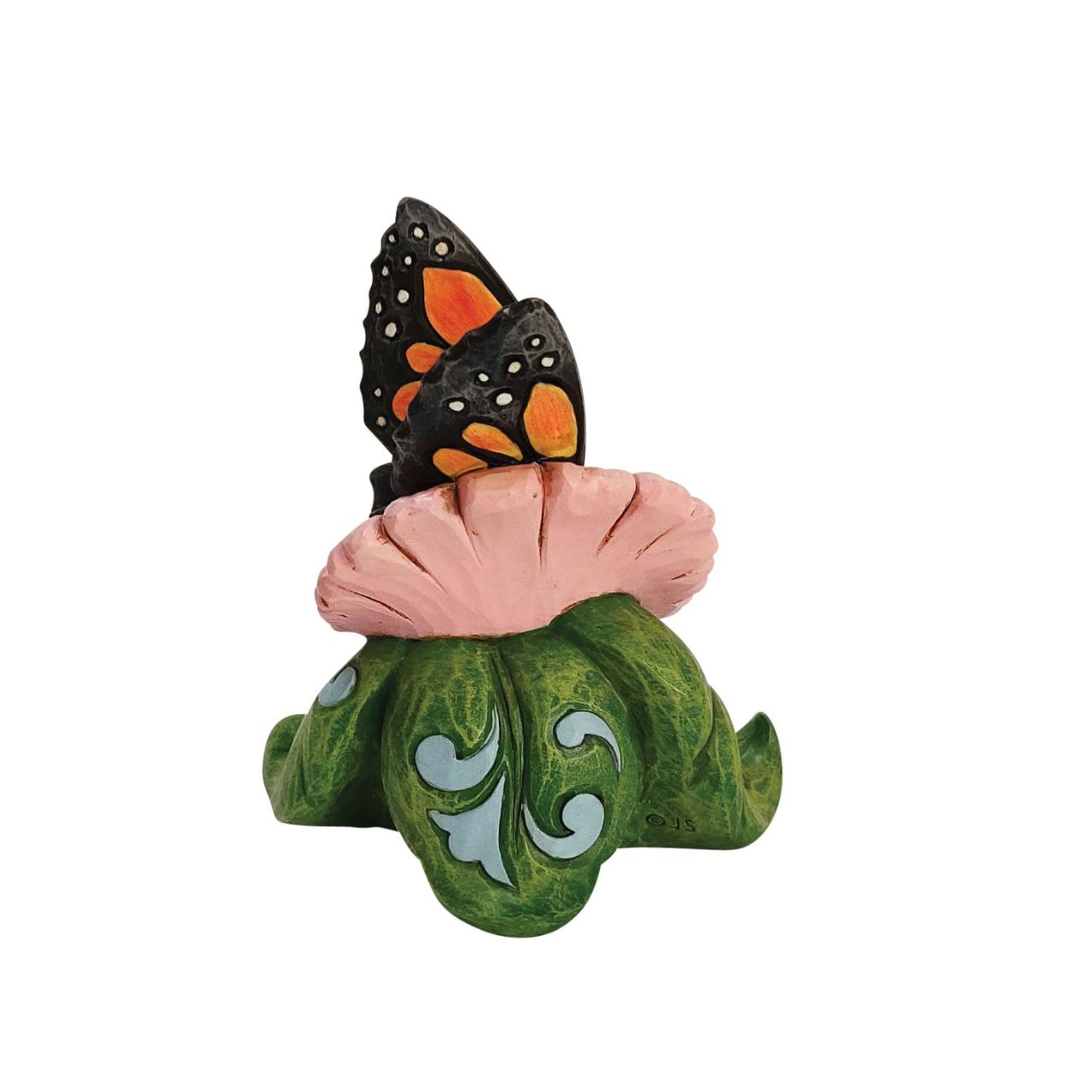 Mini Monarch Butterfly Figurine by Jim Shore  The monarch butterfly considered to be the king of butterflies and the most beautiful in all the world. Bring some of that beauty into your home with this astonishing bust by Jim Shore. Resting on a rosemale flower, it shows off its enchanting wings.