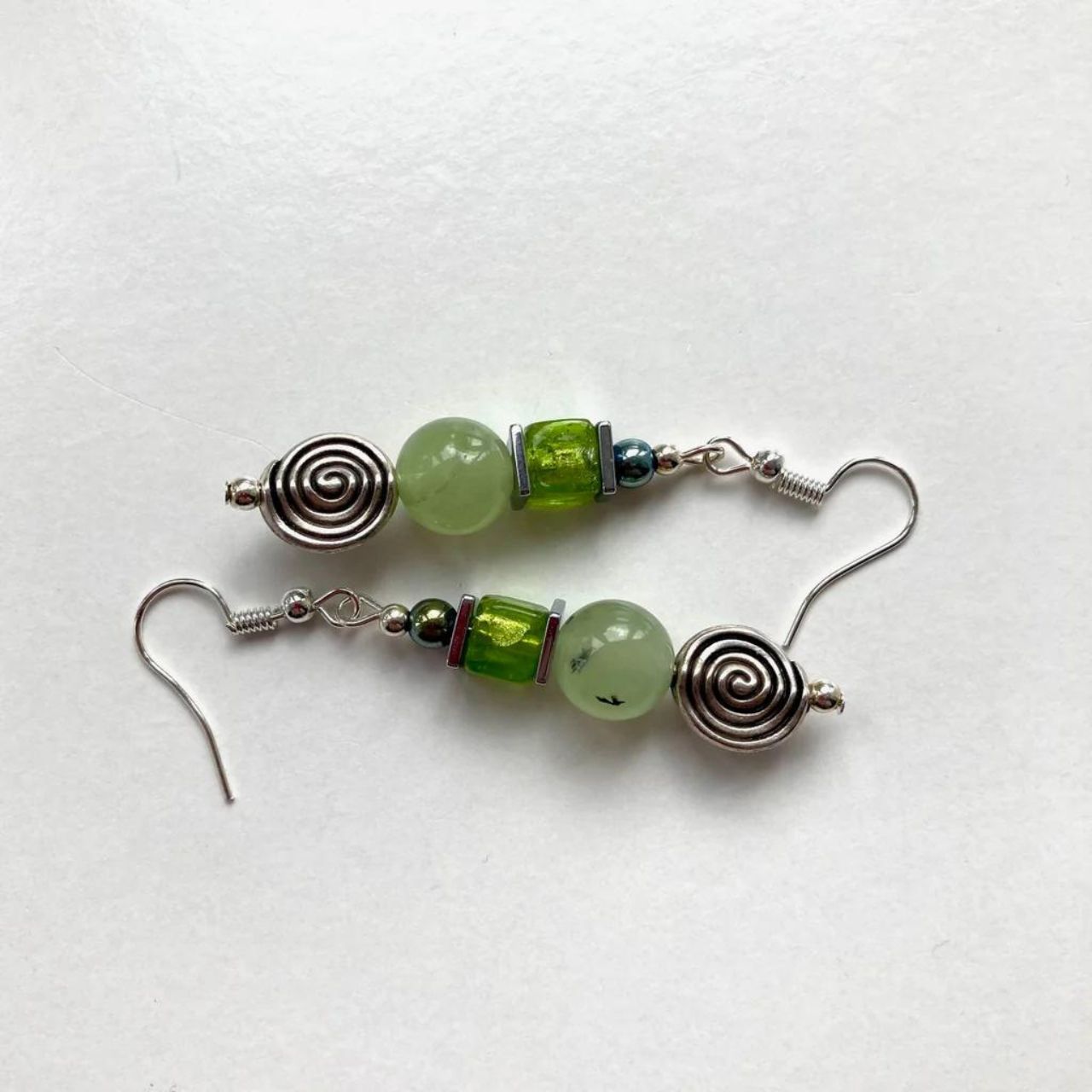 Green Gemstone Earrings with Celtic Spirals by Mishe Jewellery