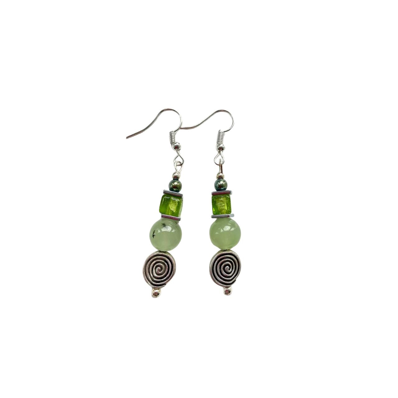 Green Gemstone Earrings with Celtic Spirals by Mishe Jewellery
