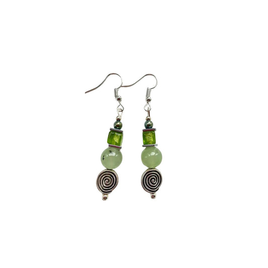 Green Gemstone Earrings with Celtic Spirals by Mishe Jewellery