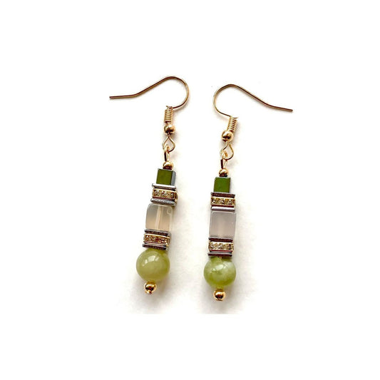 Green & Gold Gemstone Earrings by Mishe Jewellery