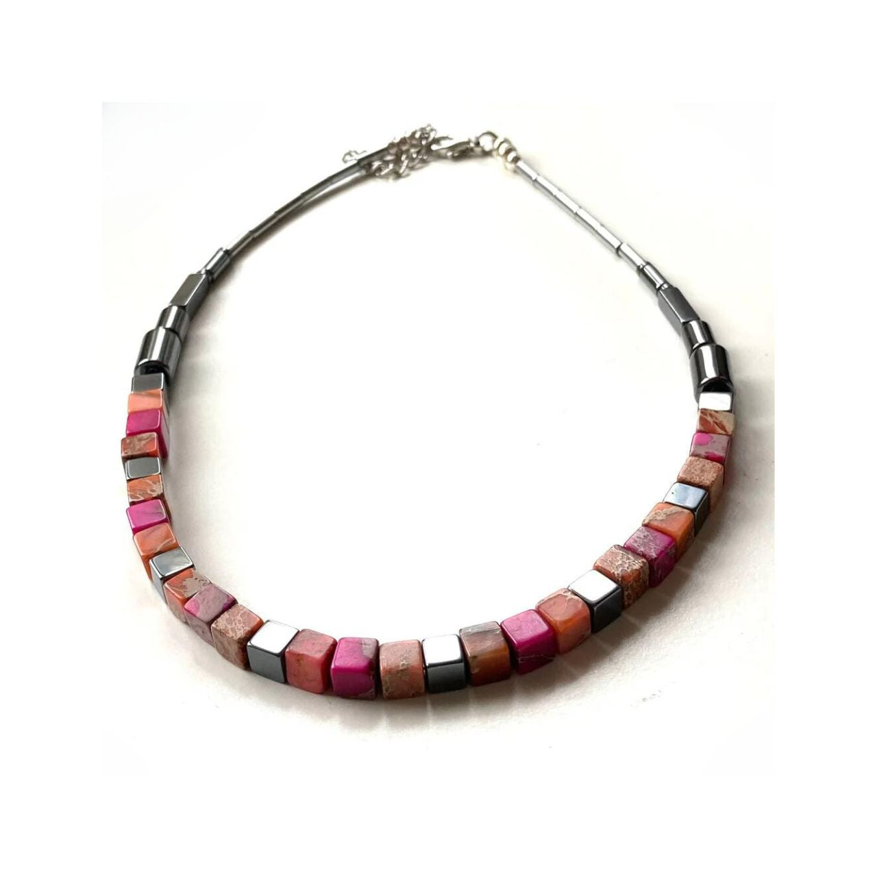 Orange and Pink Art Deco Style Gemstone Necklace by Mishe Jewellery