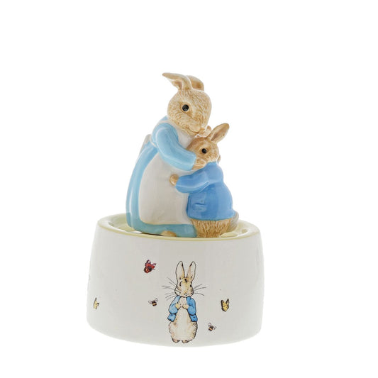 Beatrix Potter Mrs. Rabbit and Peter Ceramic Musical  This charming and traditional Mrs. Rabbit and Peter Rabbit Musical makes a lovely traditional gift or nursery keepsake that children and parents alike will love and treasure forever. 