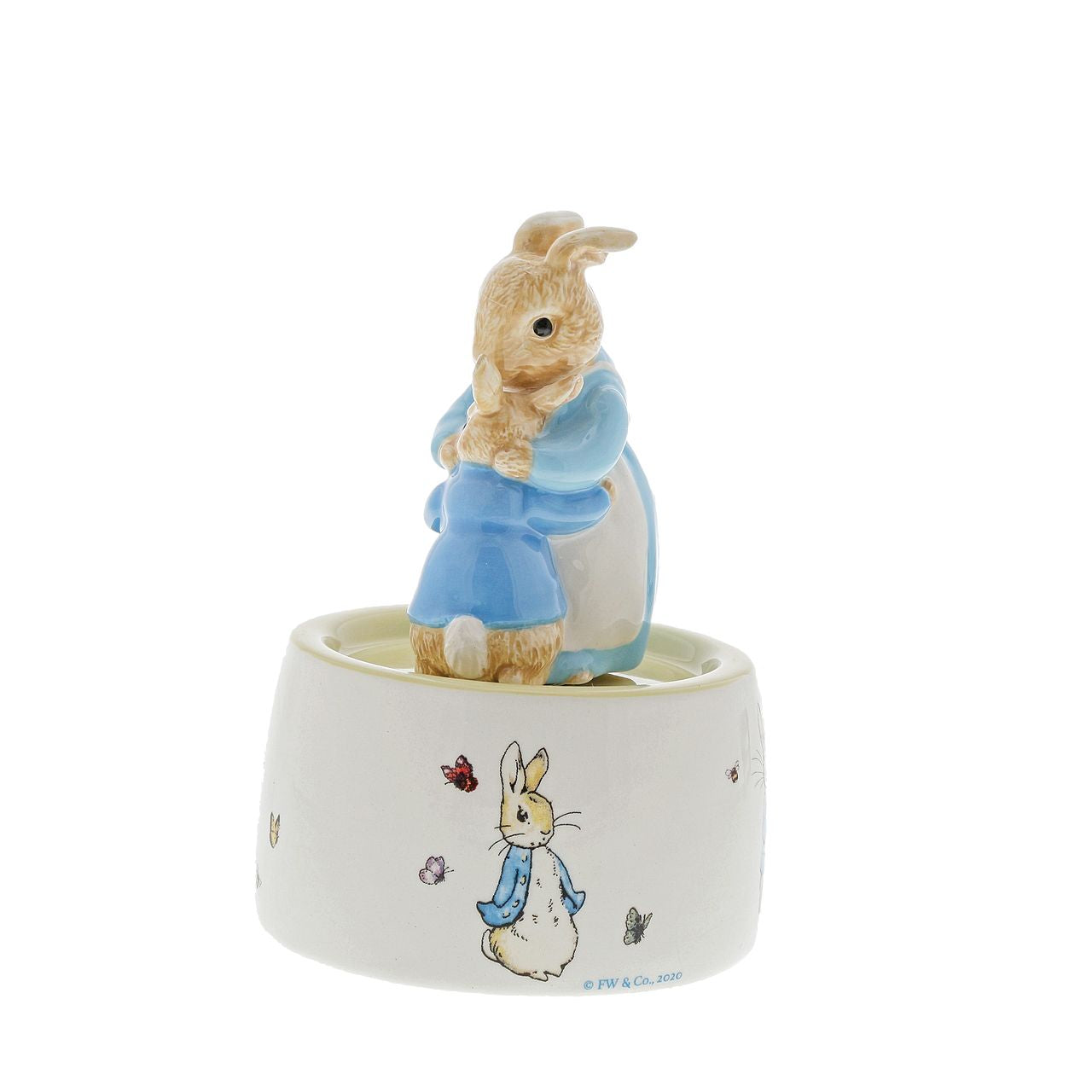 Beatrix Potter Mrs. Rabbit and Peter Ceramic Musical  This charming and traditional Mrs. Rabbit and Peter Rabbit Musical makes a lovely traditional gift or nursery keepsake that children and parents alike will love and treasure forever. 