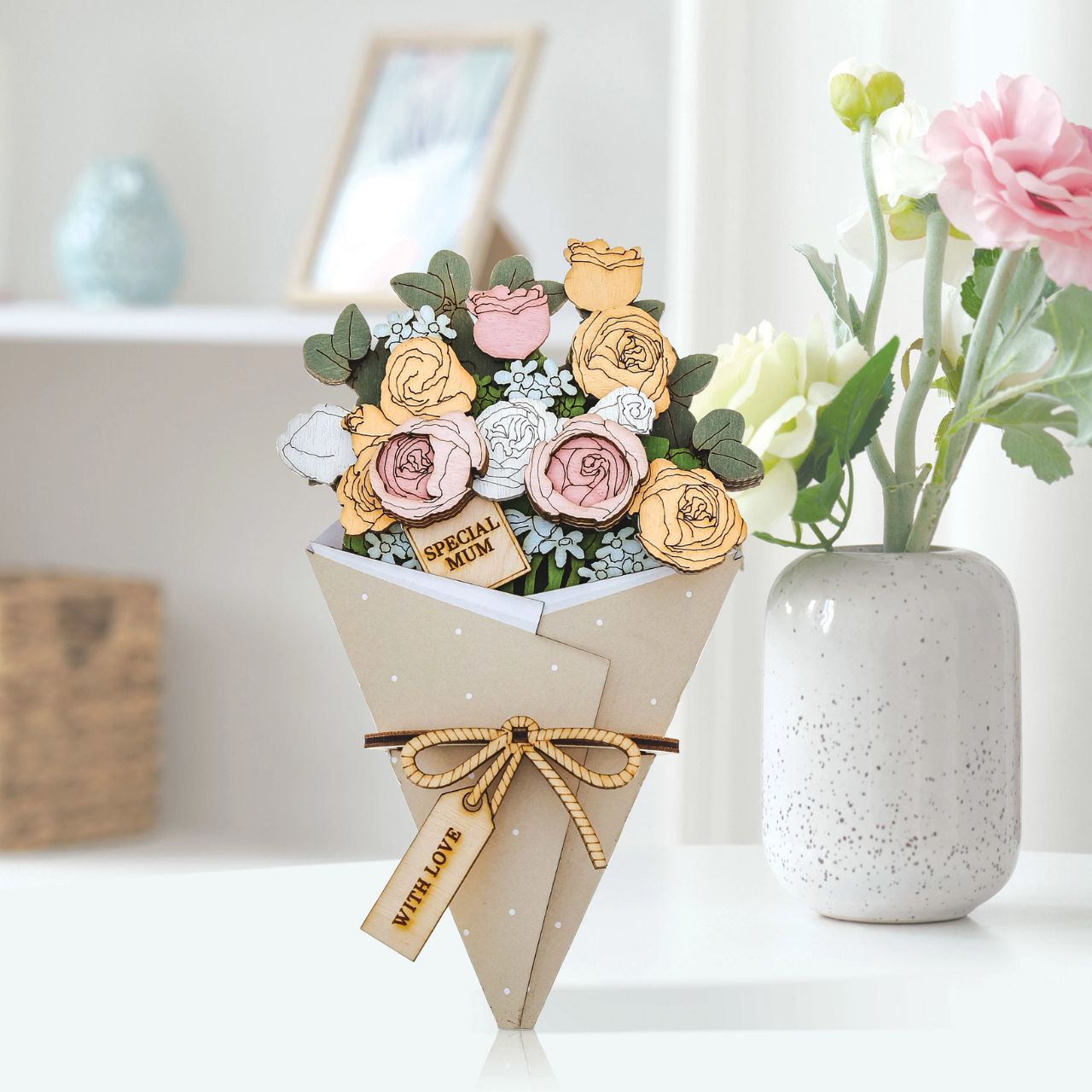 Surprise and delight someone with a beautiful bouquet figural card - Send them loads of love through the post with our letterbox inspired 3D figurine card.