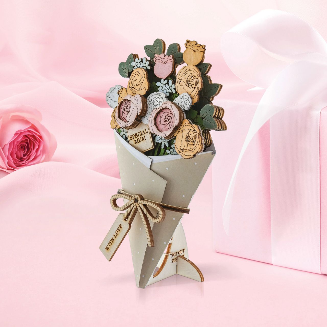 Surprise and delight someone with a beautiful bouquet figural card - Send them loads of love through the post with our letterbox inspired 3D figurine card.