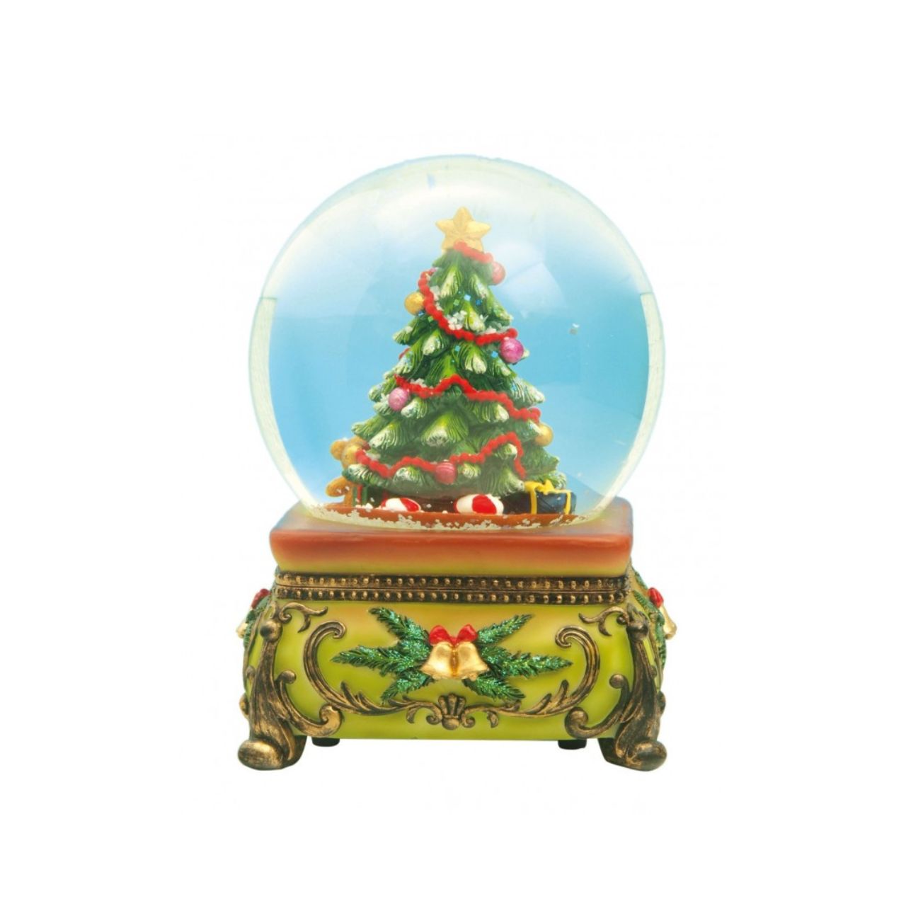 Snow globe Christmas tree, plays the melody “O Christmas tree”