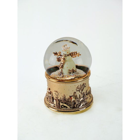 Music Box World Snow Globe Golden Snowman