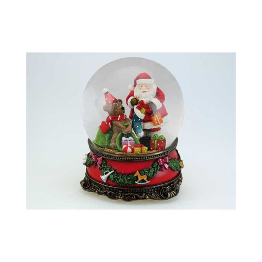 Snow globe 150 mm Santa with a bear and presents. Plays the melody Twelve days of Christmas.