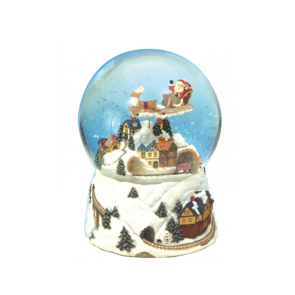 Christmas Train snow globe, the train drives through the tunnel and Santa turns to the melody “Jingle Bells”