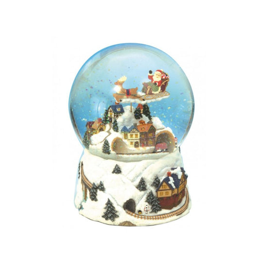 Christmas Train snow globe, the train drives through the tunnel and Santa turns to the melody “Jingle Bells”