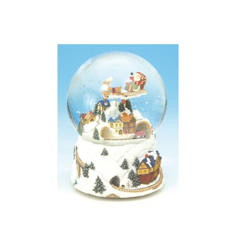 Christmas Train snow globe, the train drives through the tunnel and Santa turns to the melody “Jingle Bells”