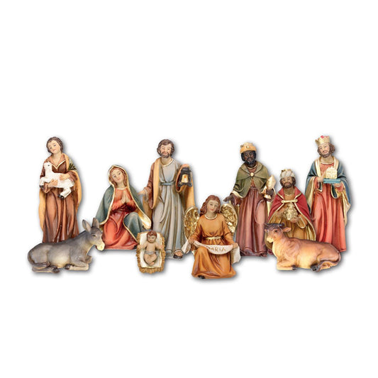 Nativity 11 Figures Set - 4 1/2 inch with Gold Highlights