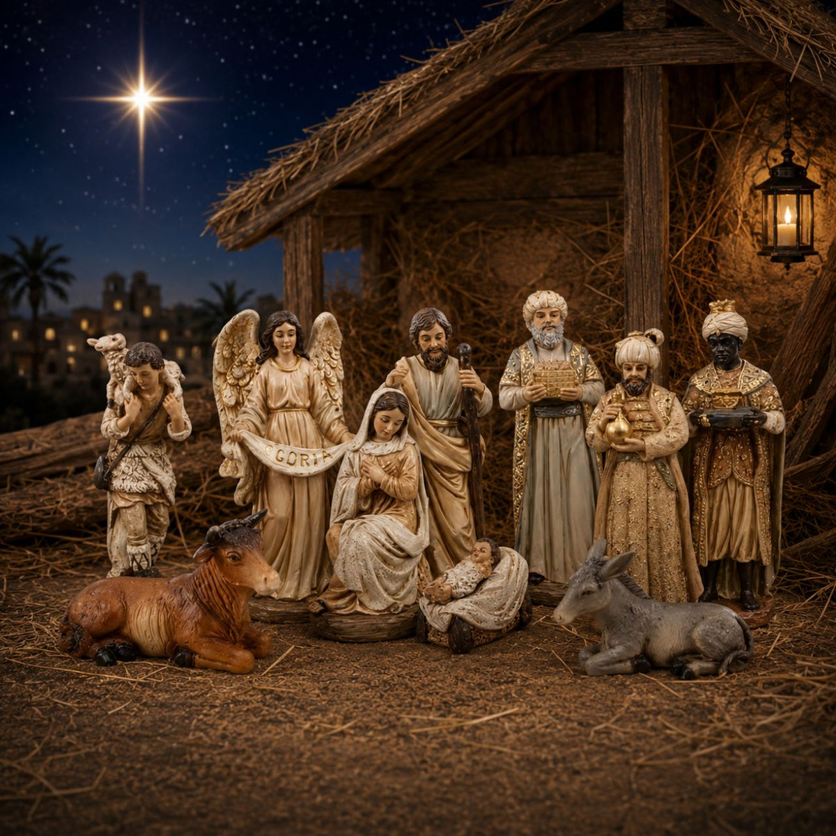 This beautiful Nativity Set of 10 Figures is made of resin and embellished with pearlized accents. Each figure stands 6 inches tall, making it the perfect size for displaying as part of a traditional nativity scene.