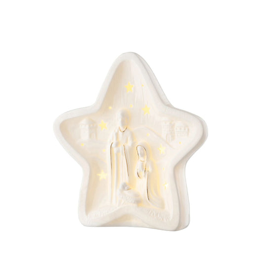 This battery powered LED features a classic Nativity Scene set in a star shaped surround and emits a soft gentle glow that illuminates the porcelain. Supplied with batteries and boxed it is the ideal gift this Christmas.