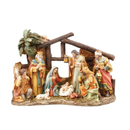 Resin Nativity With Attached Shed 8 Figures 5”