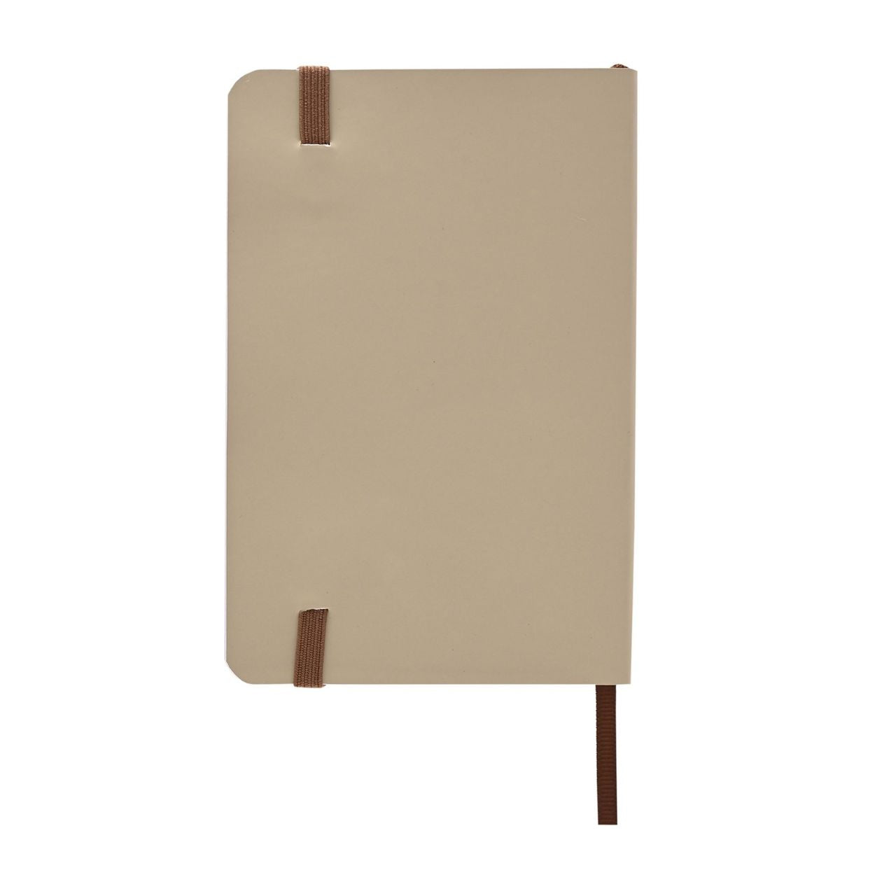 Beige notebook with brown leather straps on a white background