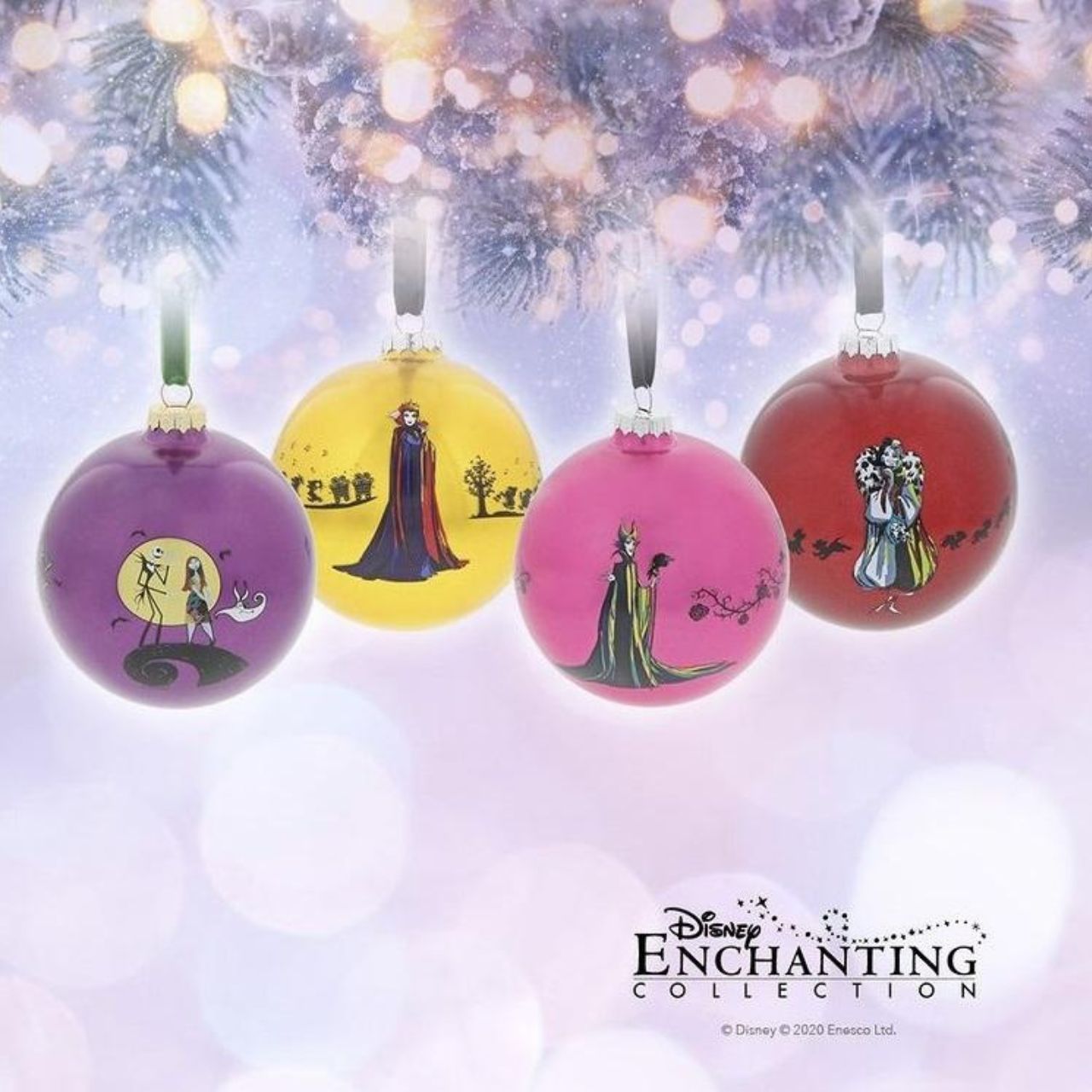 Disney Nightmare Before Christmas Bauble Festive Frights  You can choose to celebrate Halloween or Christmas with this Enchanting Disney glass bauble. Jack, Sally and Zero can be seen in this iconic, romantic Nightmare Before Christmas scene.