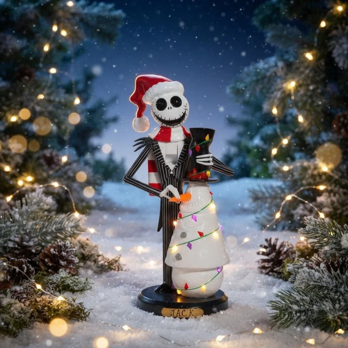 Bring the magic of Halloween Town to your holiday season with this enchanting Jack Skellington and Snowman nutcracker.