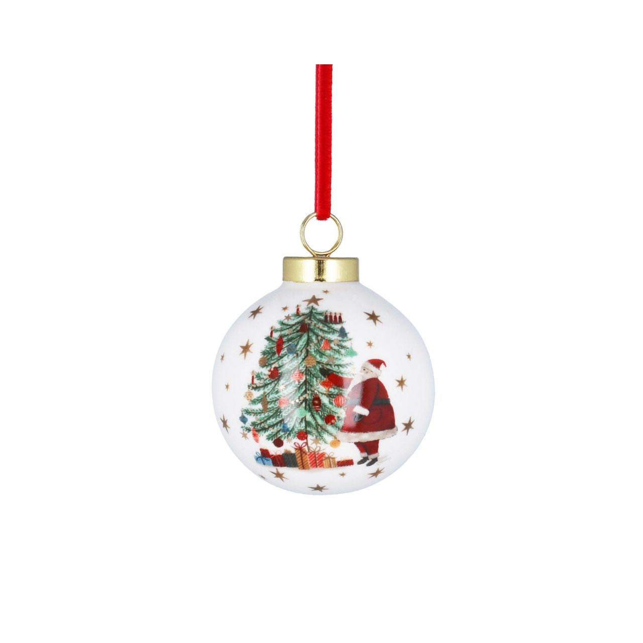 Celebrate the festive season with the Gisela Graham Nostalgia Santa &amp; Tree Ceramic Christmas Bauble. Crafted with elegant detail, this ceramic bauble features charming vintage-inspired designs of Santa and a classic tree star, adding a refined touch to your Christmas décor.