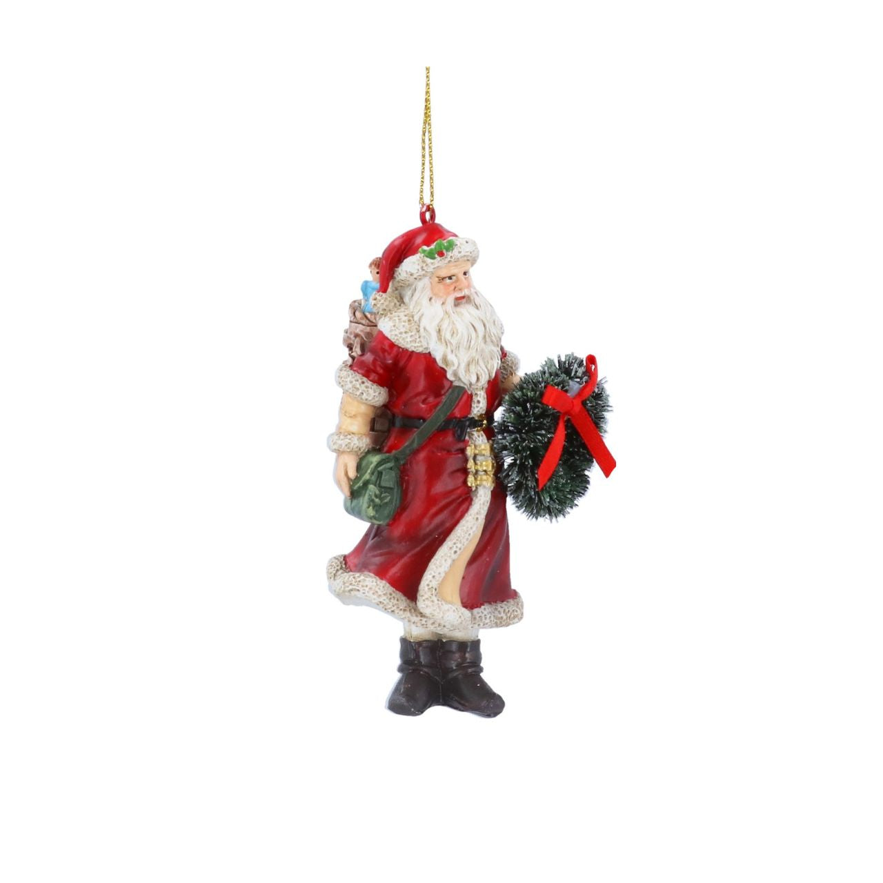 Celebrate timeless holiday charm with the Gisela Graham Nostalgia Santa with Wreath Christmas Hanging Ornament. Expertly crafted, this elegant decoration features a classic Santa adorned with a detailed wreath, adding a refined touch to your festive décor.