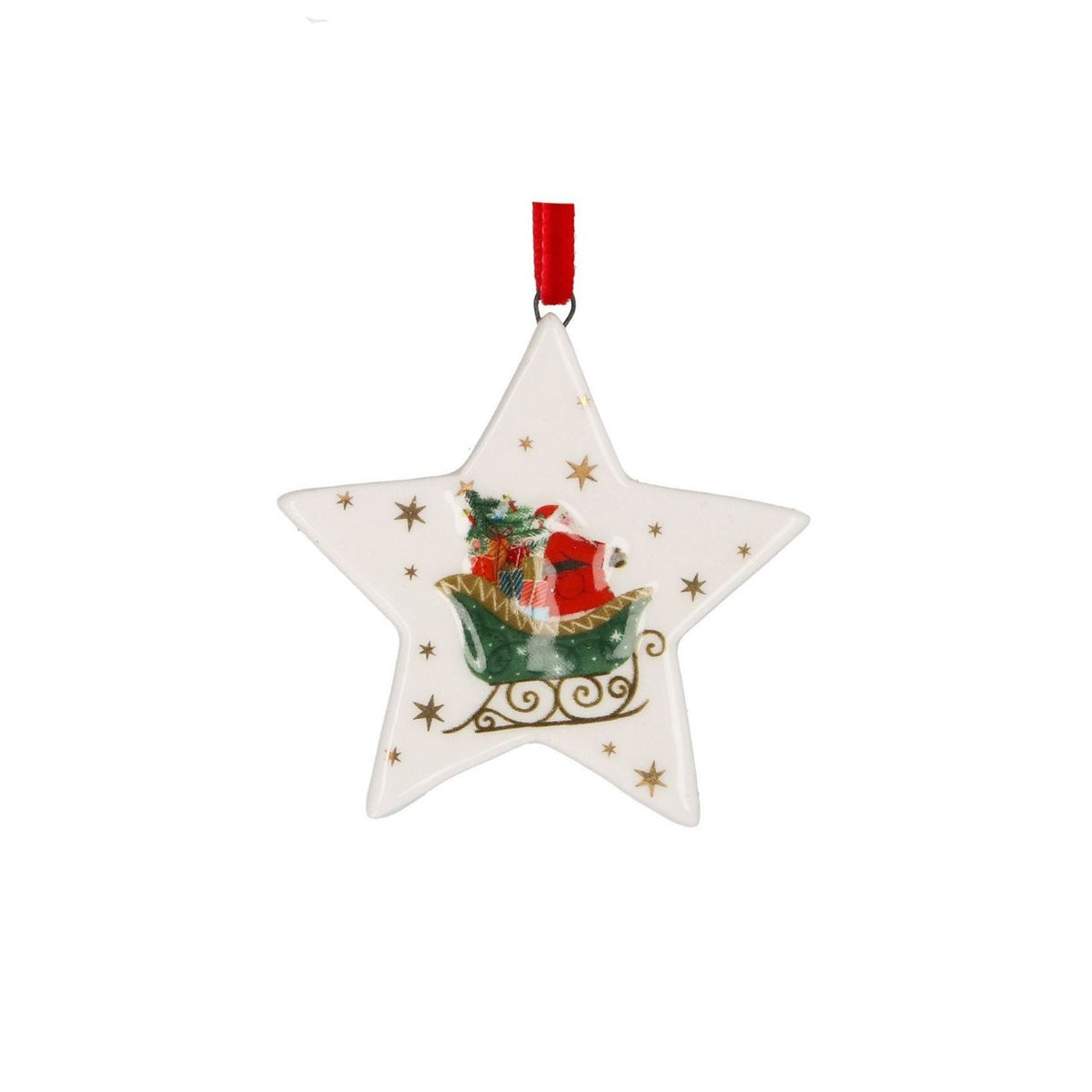 Bring nostalgic charm to your tree with this beautiful Gisela Graham ceramic star ornament. Featuring a vintage sleigh design, this hanging decoration captures classic Christmas elegance in fine dolomite ceramic. Perfect for collectors and traditionalists alike, it adds a timeless touch to any holiday display.