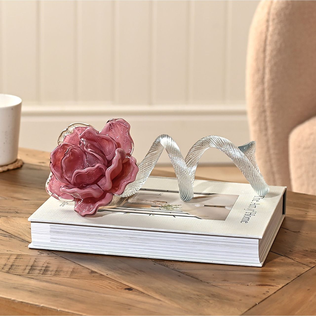 The Objets d'art Glass Figurine – Large Pink Flower is a decorative piece inspired by the form of a blooming flower.