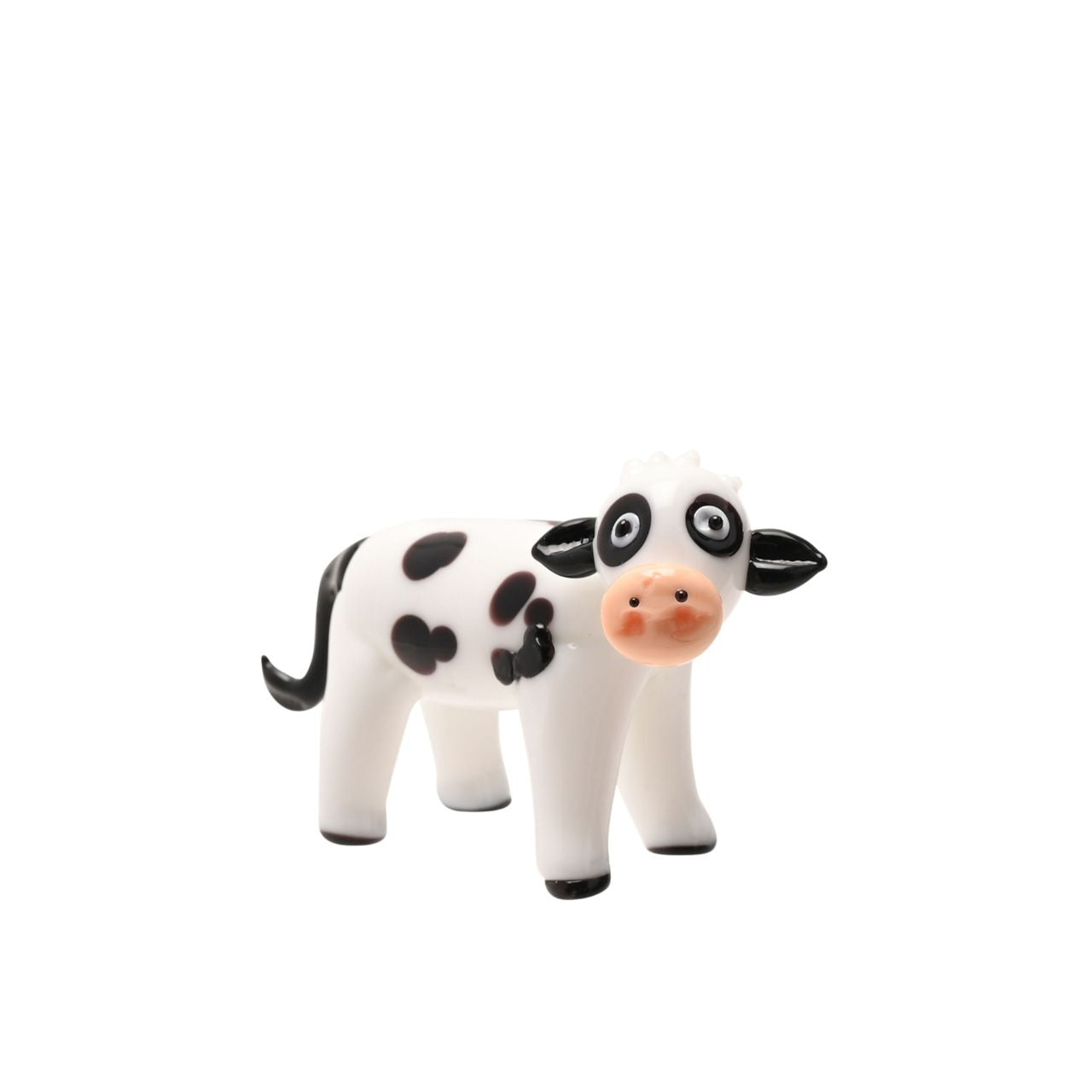 This black and white spotted cow is full of character, crafted from hand-blown glass. A charming little piece to display on its own or as part of a growing collection.