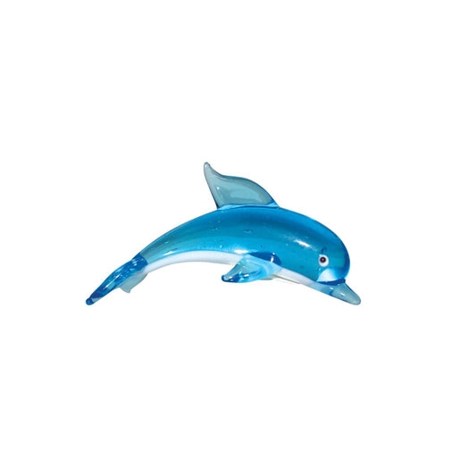 A beautiful stylised handmade coloured glass Dolphin ornament. From Objets d'Art by SOPHIA - hand blown and one hundred percent unique.