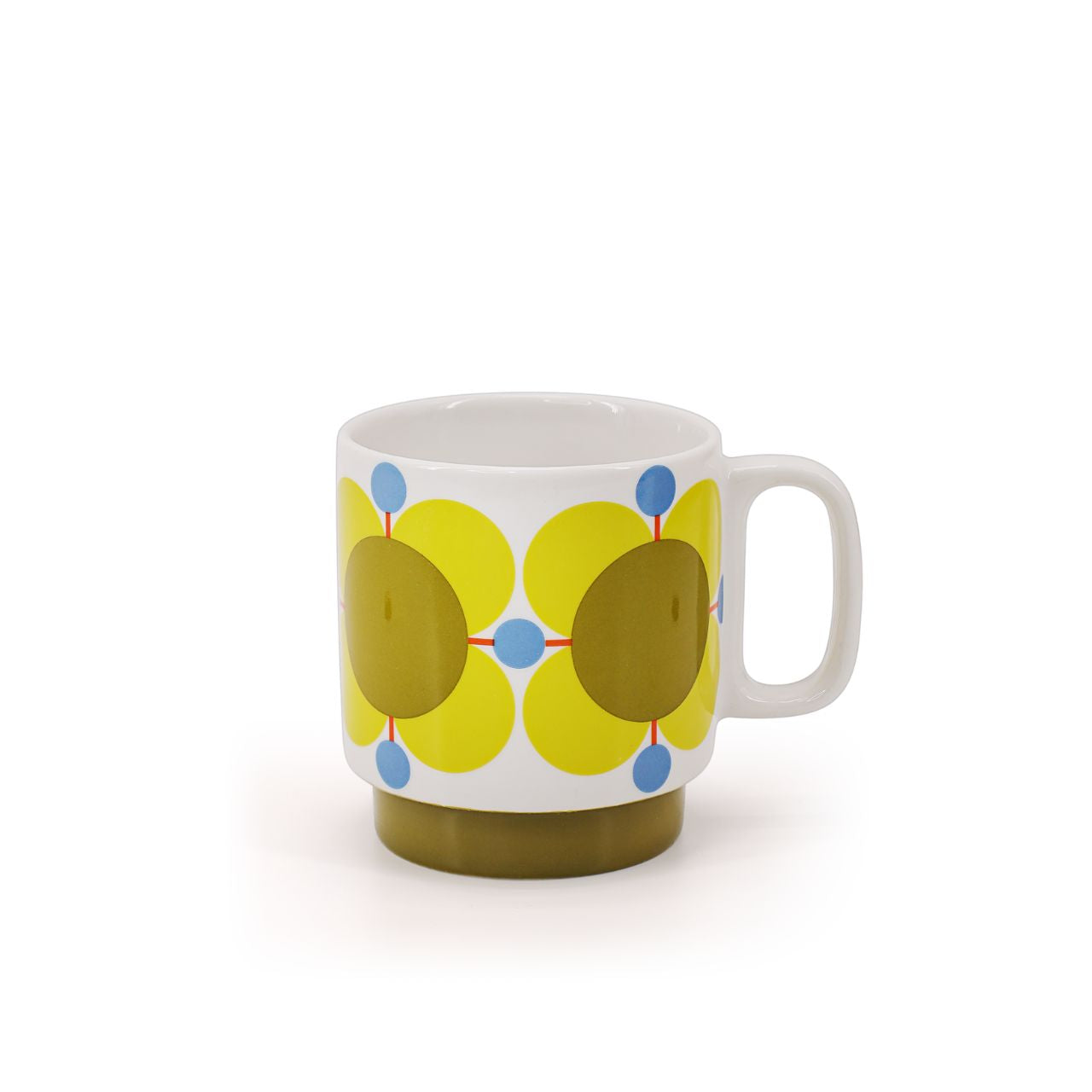 Tipperary Orla Kiely Atomic Flower Sky Sunflower Set 2 Stacking Mugs  DESIGNED IN THE UK BY ORLA KIELY: This set of two mugs has a unique 'Atomic Flower' print and is designed to be stacked.  Each mug is stamped with an authentic Orla Kiely logo.