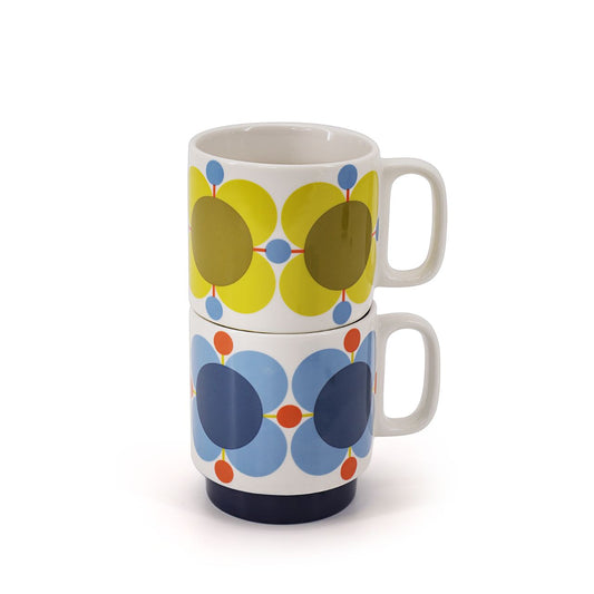 Tipperary Orla Kiely Atomic Flower Sky Sunflower Set 2 Stacking Mugs  DESIGNED IN THE UK BY ORLA KIELY: This set of two mugs has a unique 'Atomic Flower' print and is designed to be stacked.  Each mug is stamped with an authentic Orla Kiely logo.