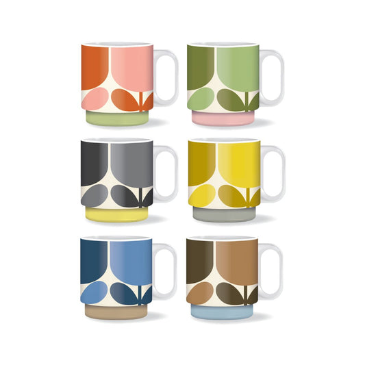 Orla Kiely Block Flower Set 6 Stacking Mugs  DESIGNED IN THE UK BY ORLA KIELY: This set of six mugs has a unique 'Block Flower' print and is designed to be stacked.  Each mug is stamped with an authentic Orla Kiely logo.