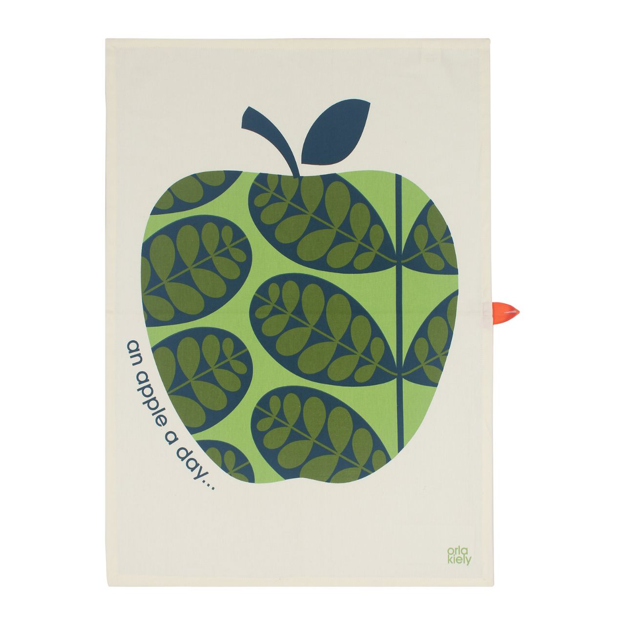Tipperary Orla Kiely Set of 2 T-Towels - Apple A Day  Add a touch of modern style to your kitchen with this set of two Tea Towels.  The set comes with a Tea Towel that features the Linear Stem print in Green and a second Tea Towel featuring the Orla Kiely Apple. Each Tea Towel features a useful hanging loop to create an eye catching kitchen accessory even when not in use.