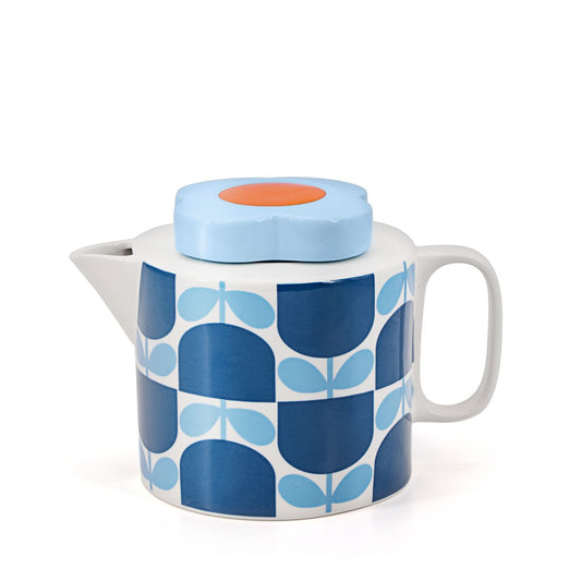 Orla Kiely Block Flower Navy Teapot  DESIGNED IN THE UK BY ORLA KIELY: This 6 cup teapot is the ideal size for family breakfasts, or tea and cake with friends. The spout position is designed to prevent any dripping or leaks. This medium teapot is stamped with an authentic Orla Kiely logo.