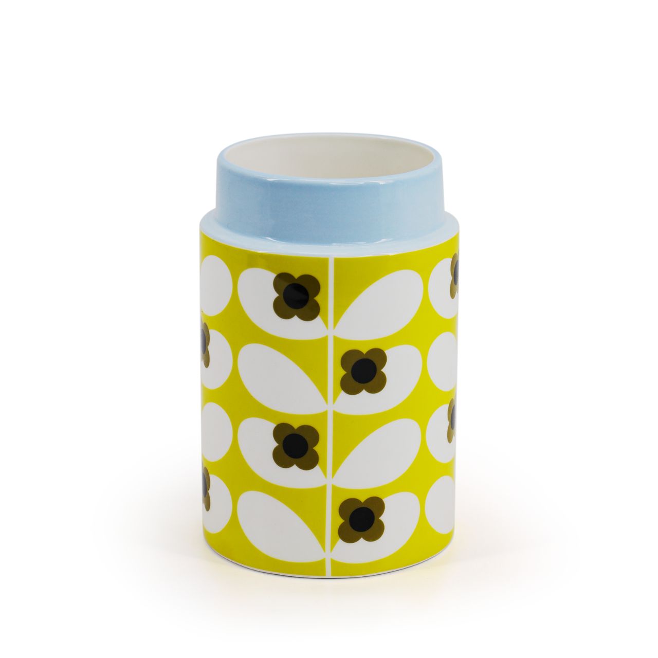 Orla Kiely Wild Rose Stem Dandelion Utensil Pot  Bring a burst of colour to your home with this utensil pot from Orla Kiely.  Designed in the UK by Orla Kiely. This utensil pot is used to store kitchen utensils such as wooden spoons, spatulas and tongs, 1.75 Litre capacity.