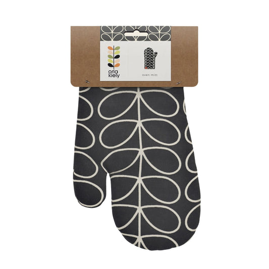 Tipperary Orla Kiely Oven Mitt - Linear Stem Slate  An Orla Kiely oven gauntlet with a beautiful Stem design in cool slate.  Keep your hand safe from burns and scalds in the kitchen with the beautiful stem print oven glove from Orla Kiely. With a handy little loop on the glove, it can easily be stored on a hook to stop it from getting lost.