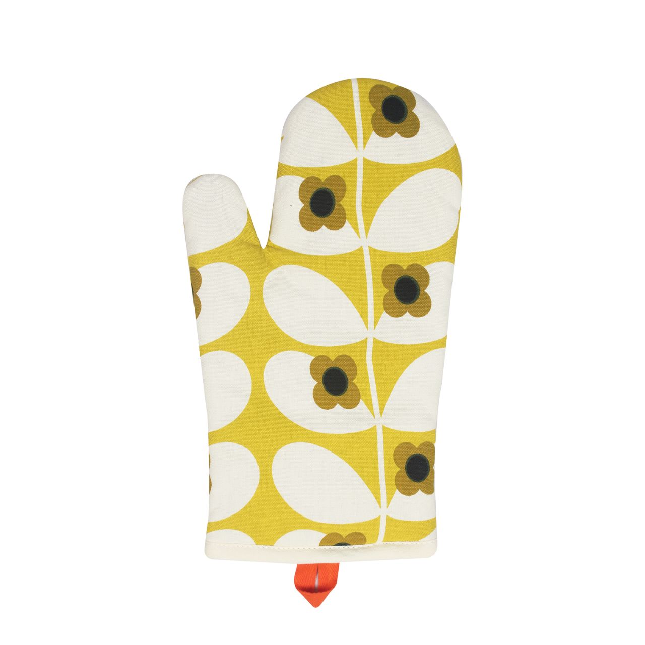 Tipperary Orla Kiely Oven Mitt - Wild Rose Stem Ochre  An Orla Kiely oven gauntlet with a beautiful Wild Rose Stem design in bright dandelion. Keep your hand safe from burns and scalds in the kitchen with the beautiful stem print oven glove from Orla Kiely.