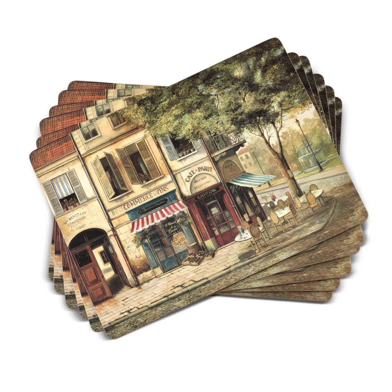 Defining the tone of your dining table, this set of six placemats feature a Parisian scene.