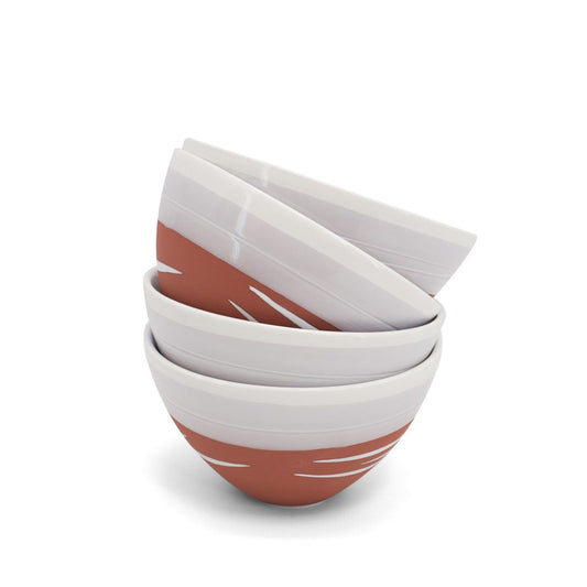 This set of 4 Terracotta bowls is crafted by Paul Maloney Pottery, making them a beautiful addition to any kitchen or dining area. The unique Terracotta colour brightens up the space and adds a delightful touch to your décor. Each bowl is durable and strong, ensuring they will stay in your home for years to come.