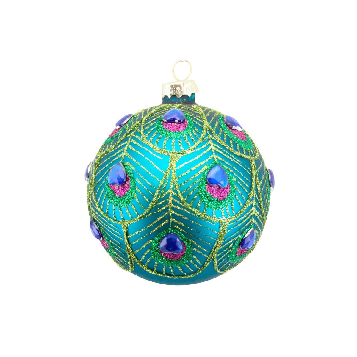 Elevate your festive décor with this stunning peacock feather-inspired glass bauble. Featuring an elegant scalloped design and iridescent peacock detailing, this ornament brings sophisticated holiday charm to any tree or display.