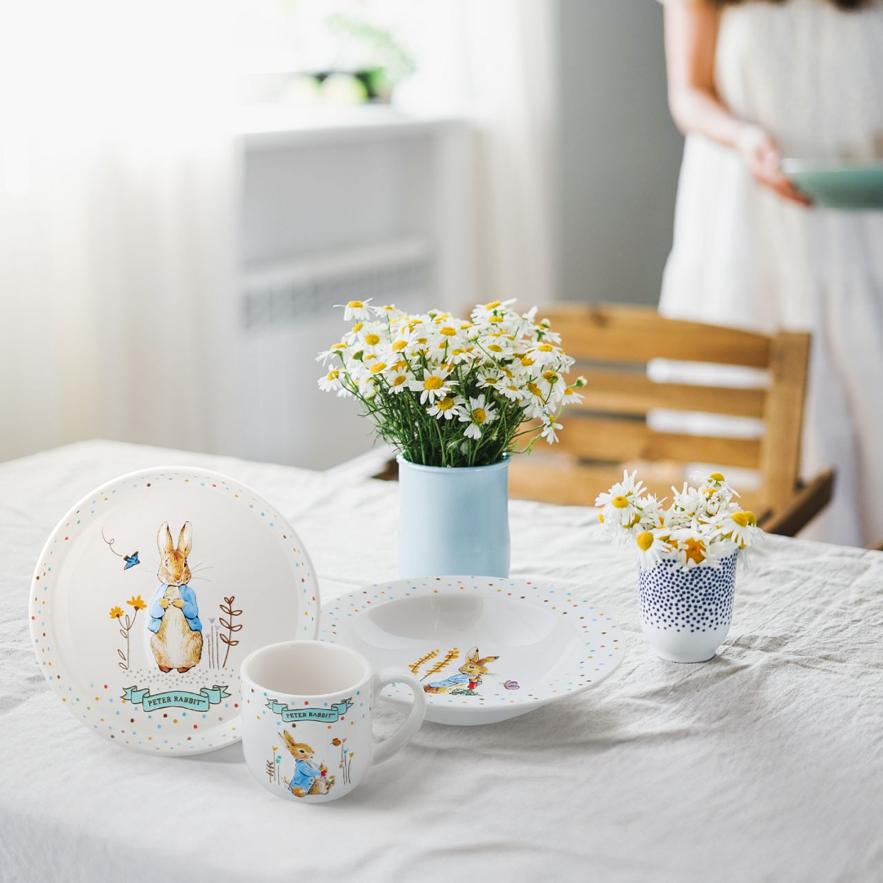 Enhance your collection with the delightful Peter Rabbit Ceramic Dinner Set. This beautifully crafted set includes a ceramic plate, bowl and mug all featuring embossed character artwork, showcasing the timeless charm of Beatrix Potter's beloved characters.
